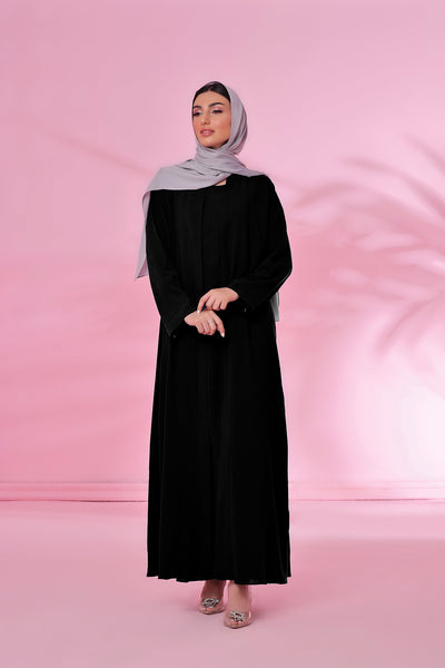 Textured Kimono Style Abaya - Jet Black