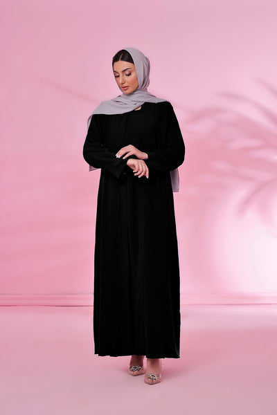 Textured Kimono Style Abaya - Jet Black