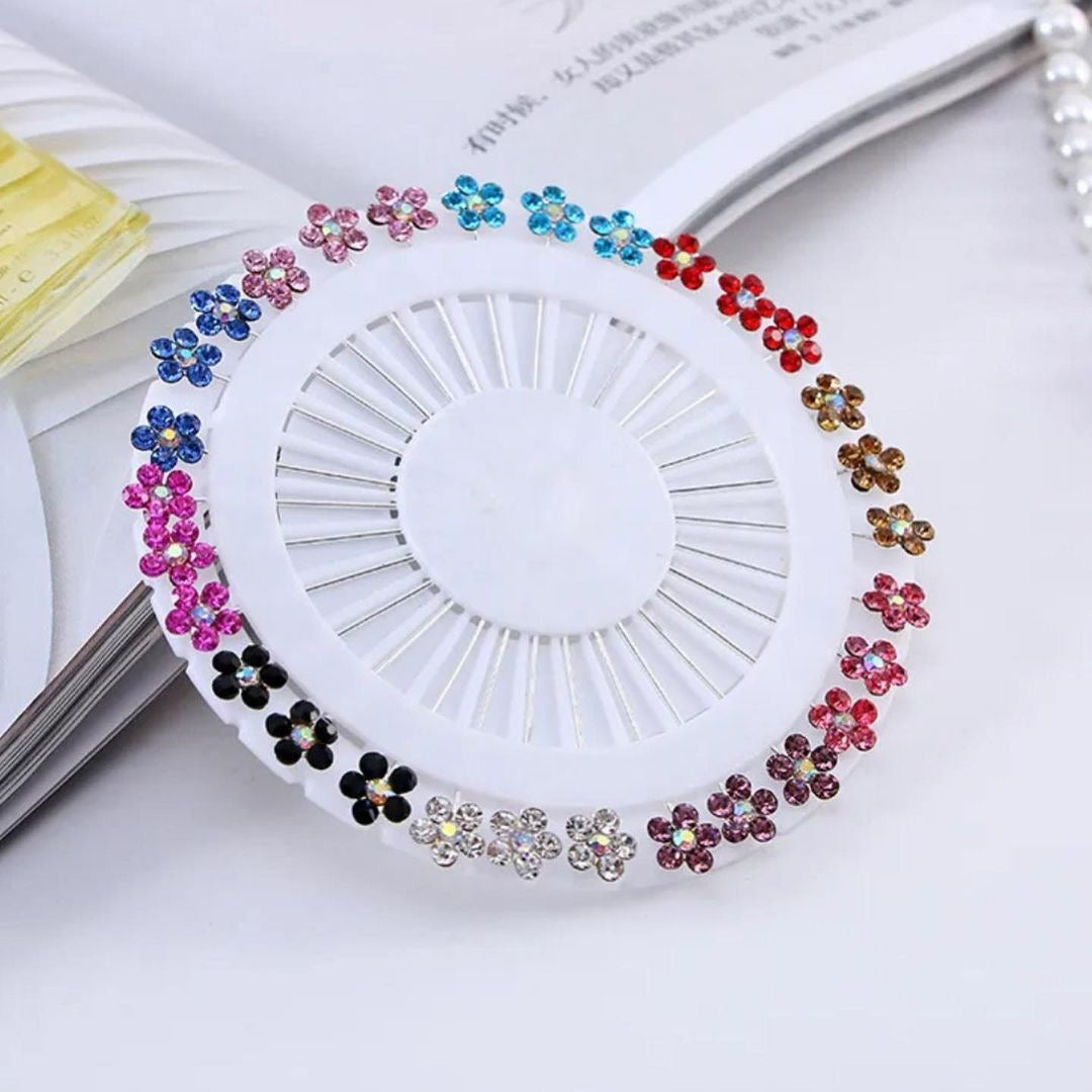 Floral Rhinestone Pin Wheel