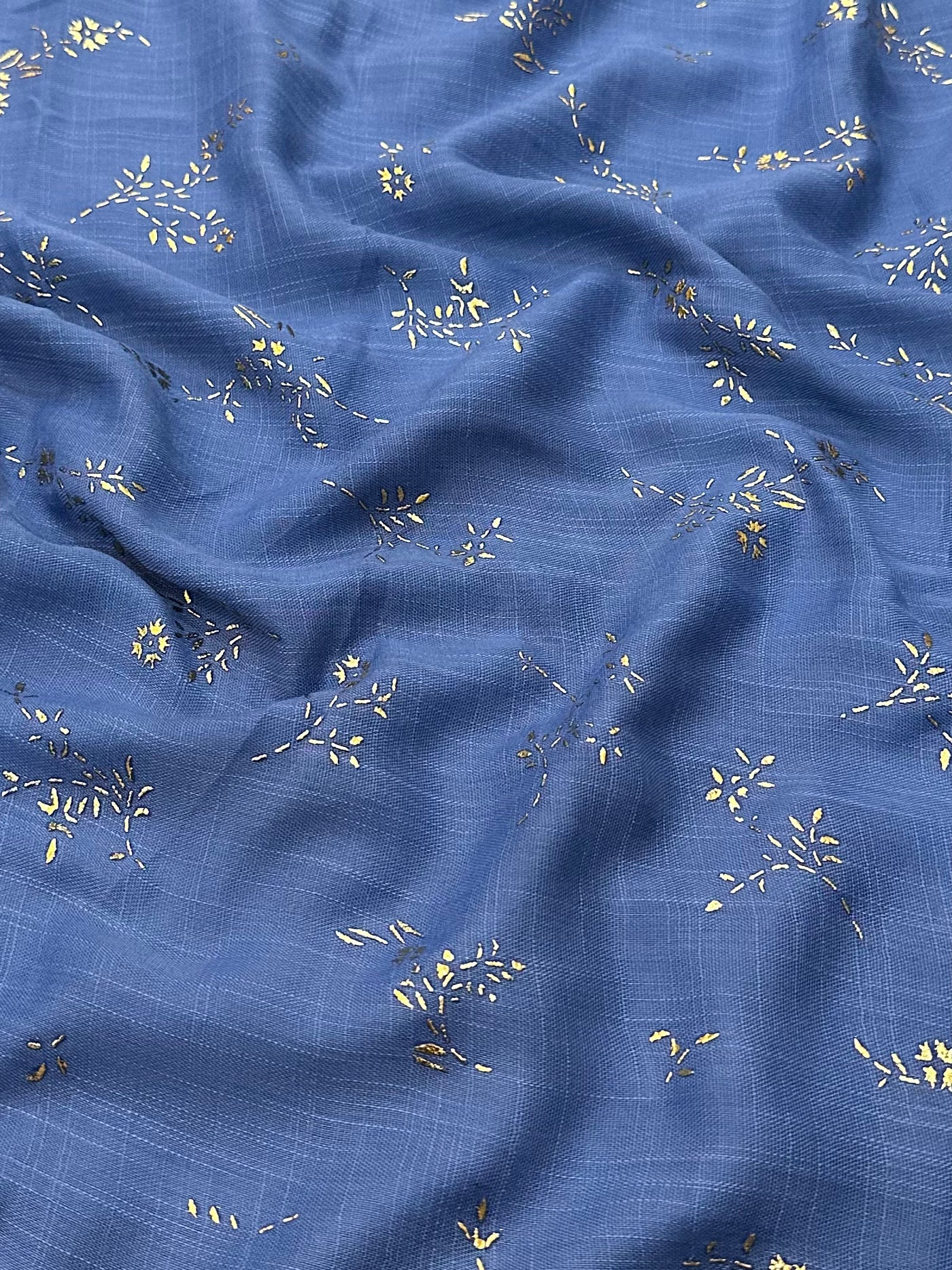 Gold Block Print Viscose - Denim Blue