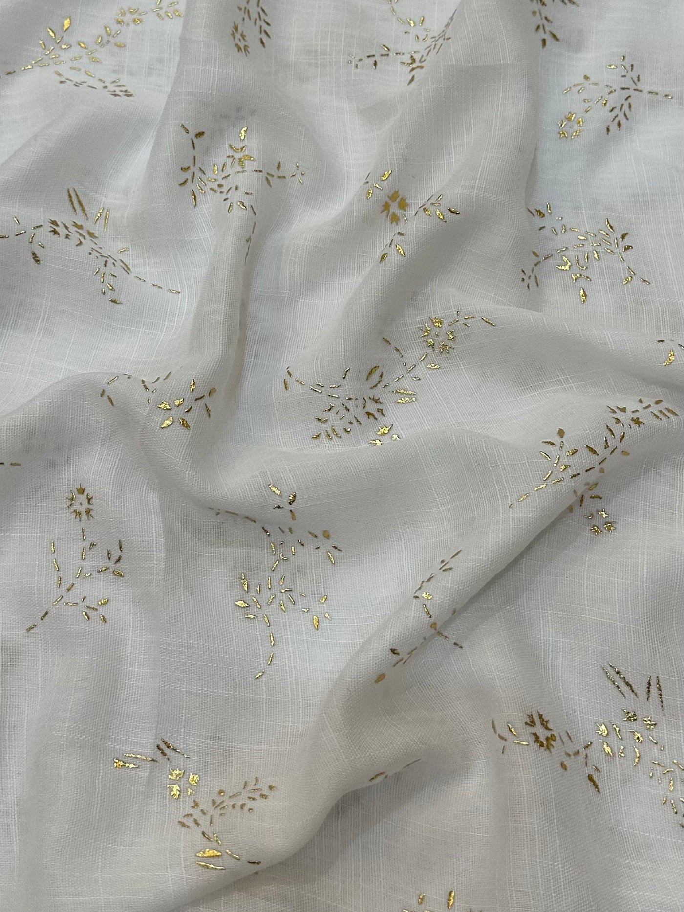 Gold Block Print Viscose - White