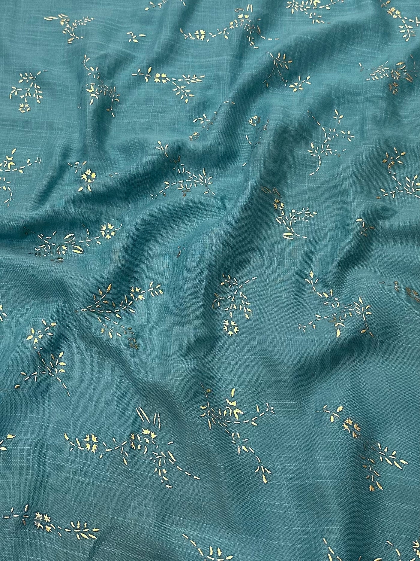 Gold Block Print Viscose - Teal