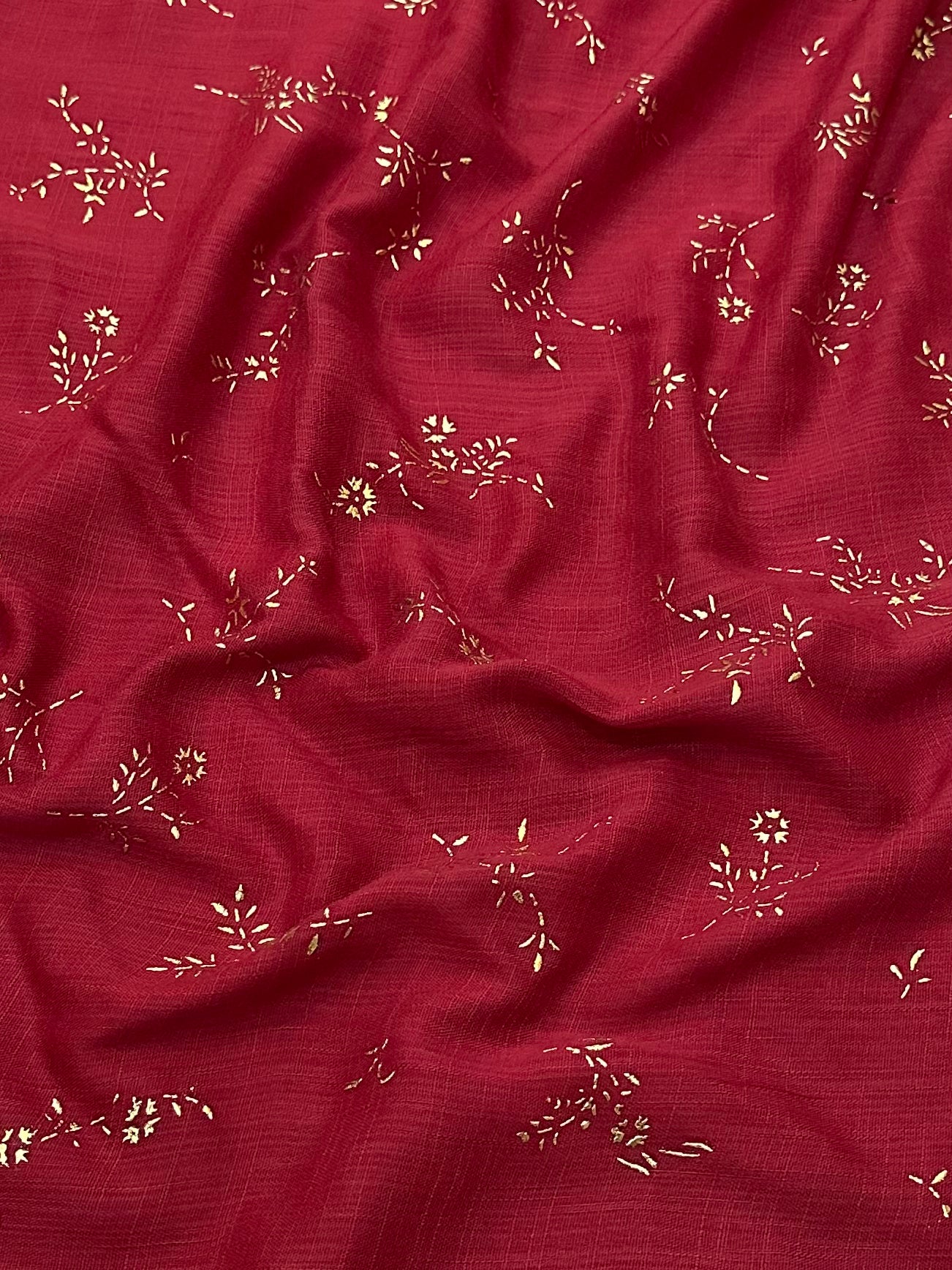 Gold Block Print Viscose - Cherry Maroon