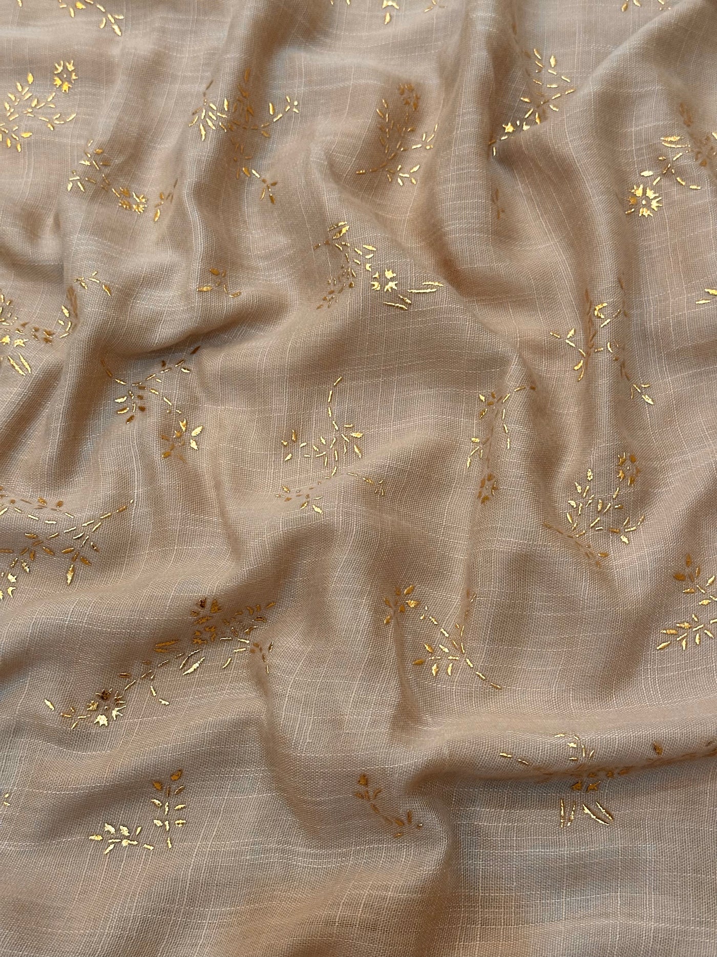 Gold Block Print Viscose - Soft Biege