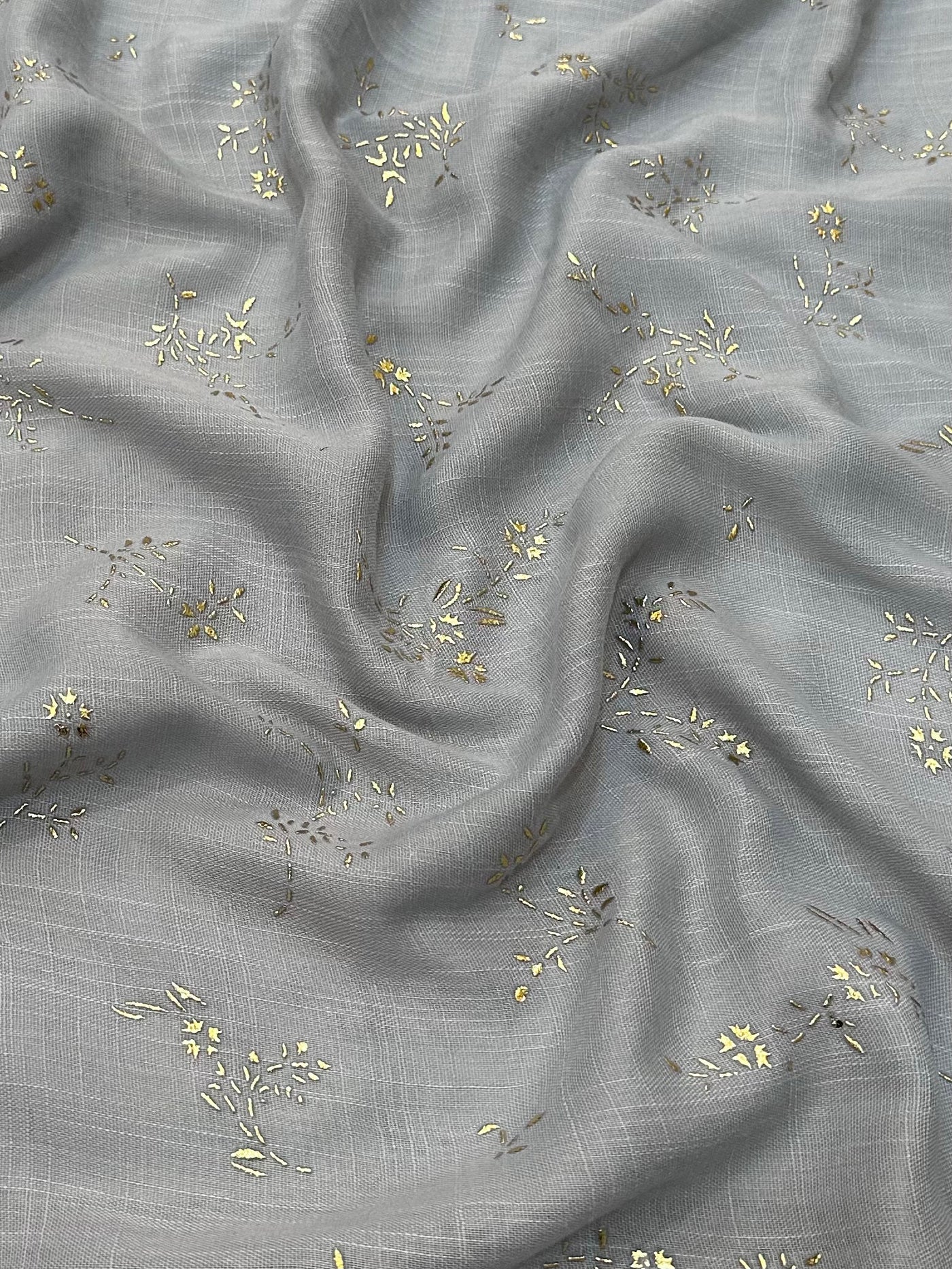 Gold Block Print Viscose - Dove Grey