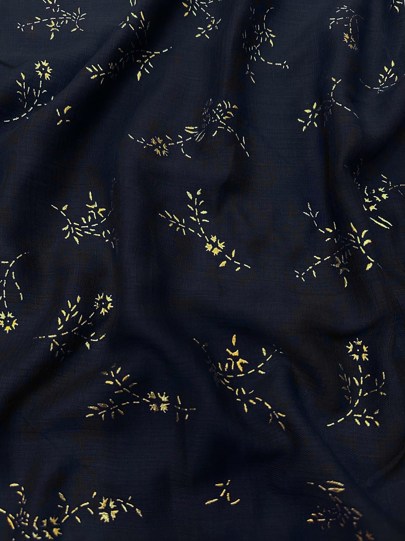 Gold Block Print Viscose - Navy