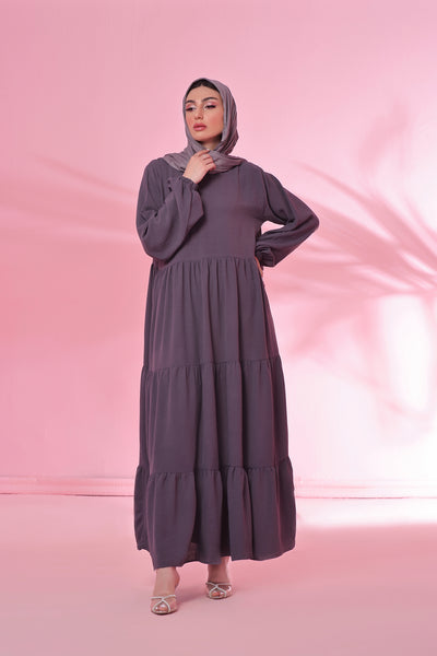 Textured Turkish 3 Tier Abaya - Magnetic Grey