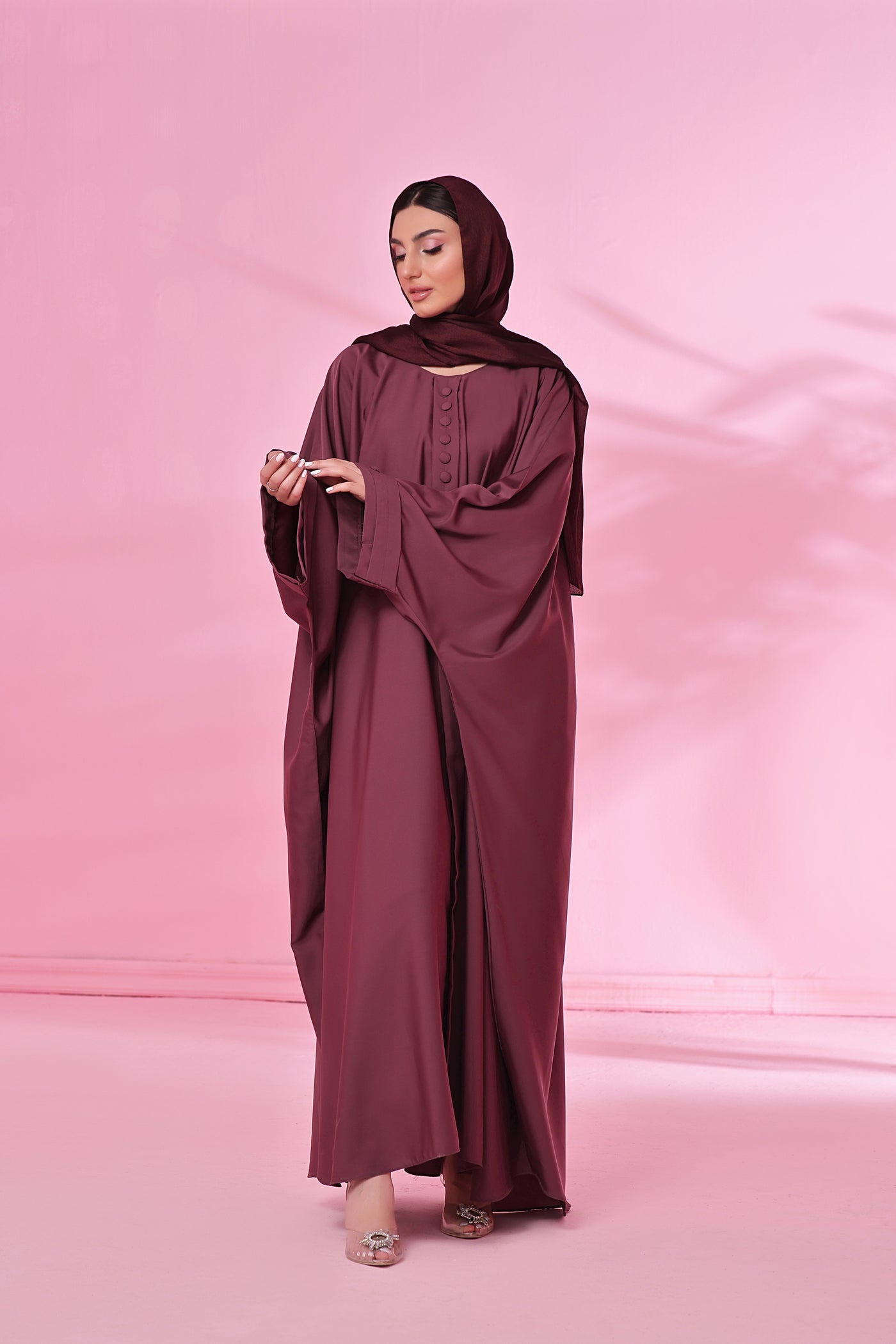 Flowy Farasha Cut Abaya - Mulberry Crush