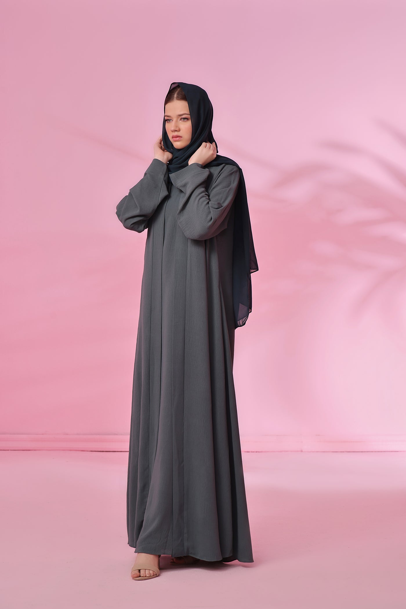 Textured Kimono Style Abaya - Dusky Sage