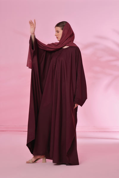 Flowy Farasha Cut Abaya - So Burgundy