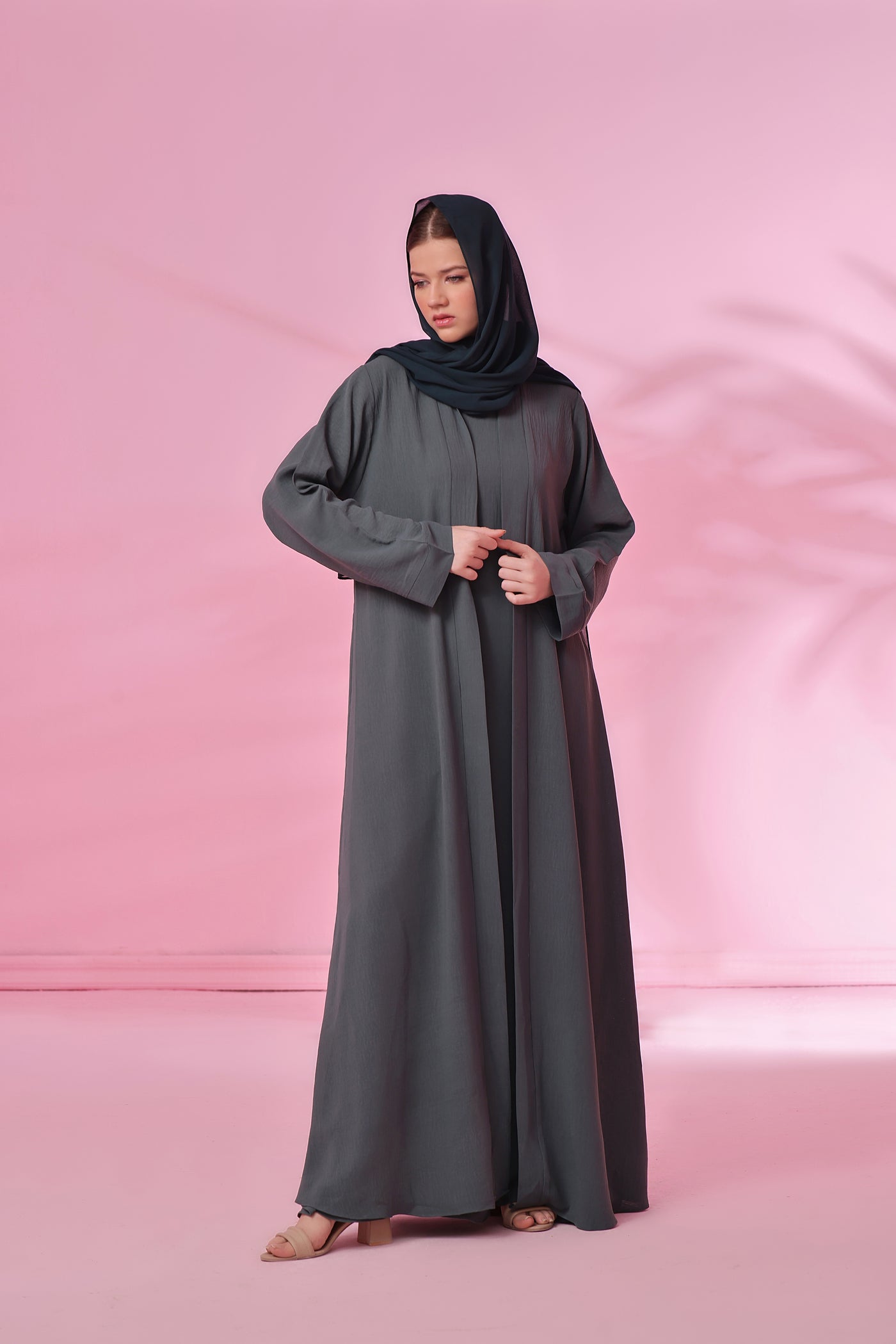 Textured Kimono Style Abaya - Dusky Sage