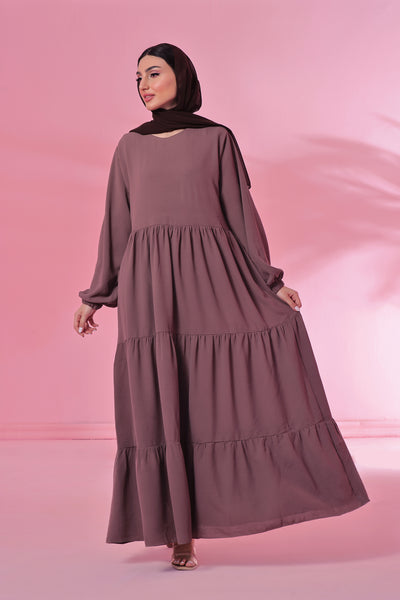 Textured Turkish 3 Tier Abaya - Dessert Taupe