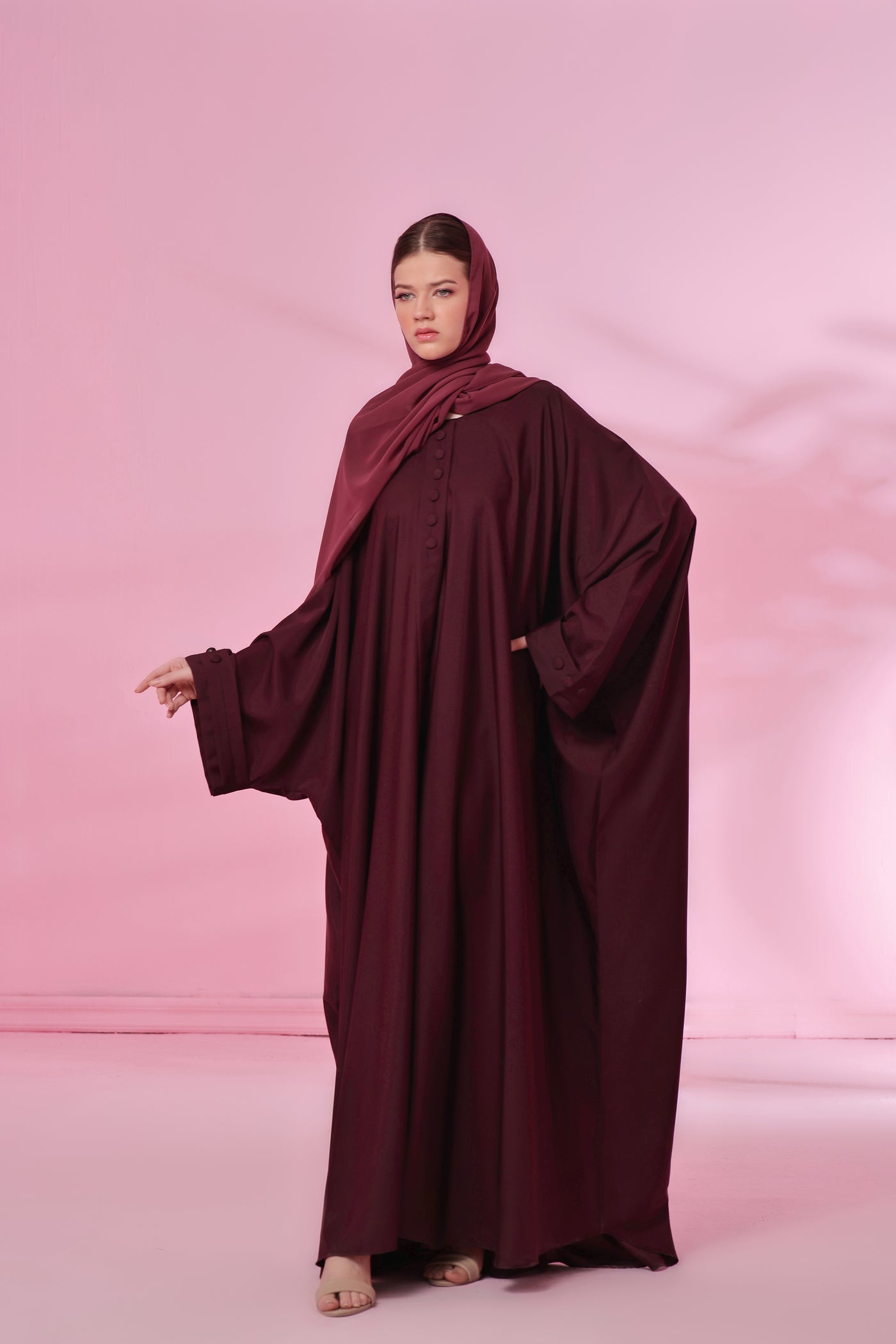 Flowy Farasha Cut Abaya - So Burgundy