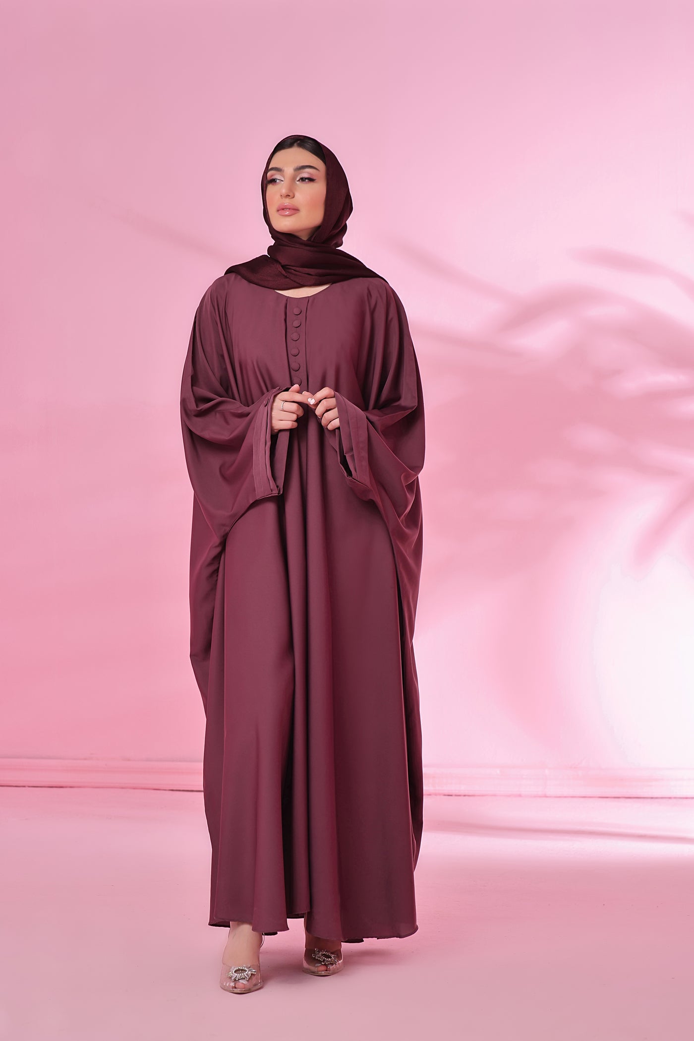 Flowy Farasha Cut Abaya - Mulberry Crush