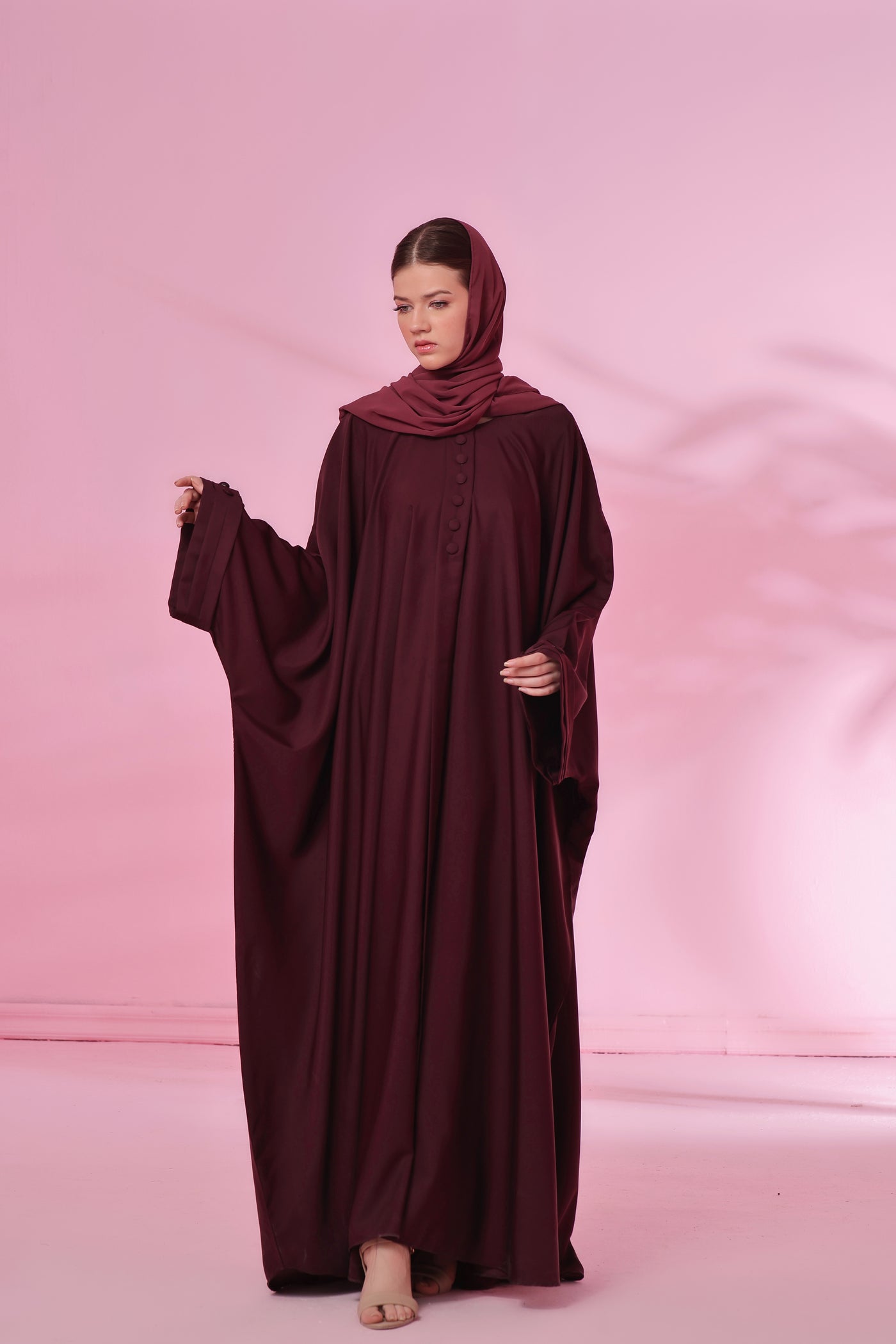 Flowy Farasha Cut Abaya - So Burgundy