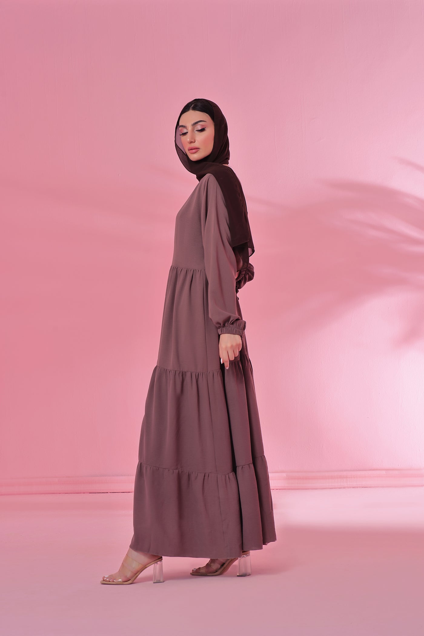 Textured Turkish 3 Tier Abaya - Dessert Taupe