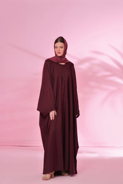 Flowy Farasha Cut Abaya - So Burgundy