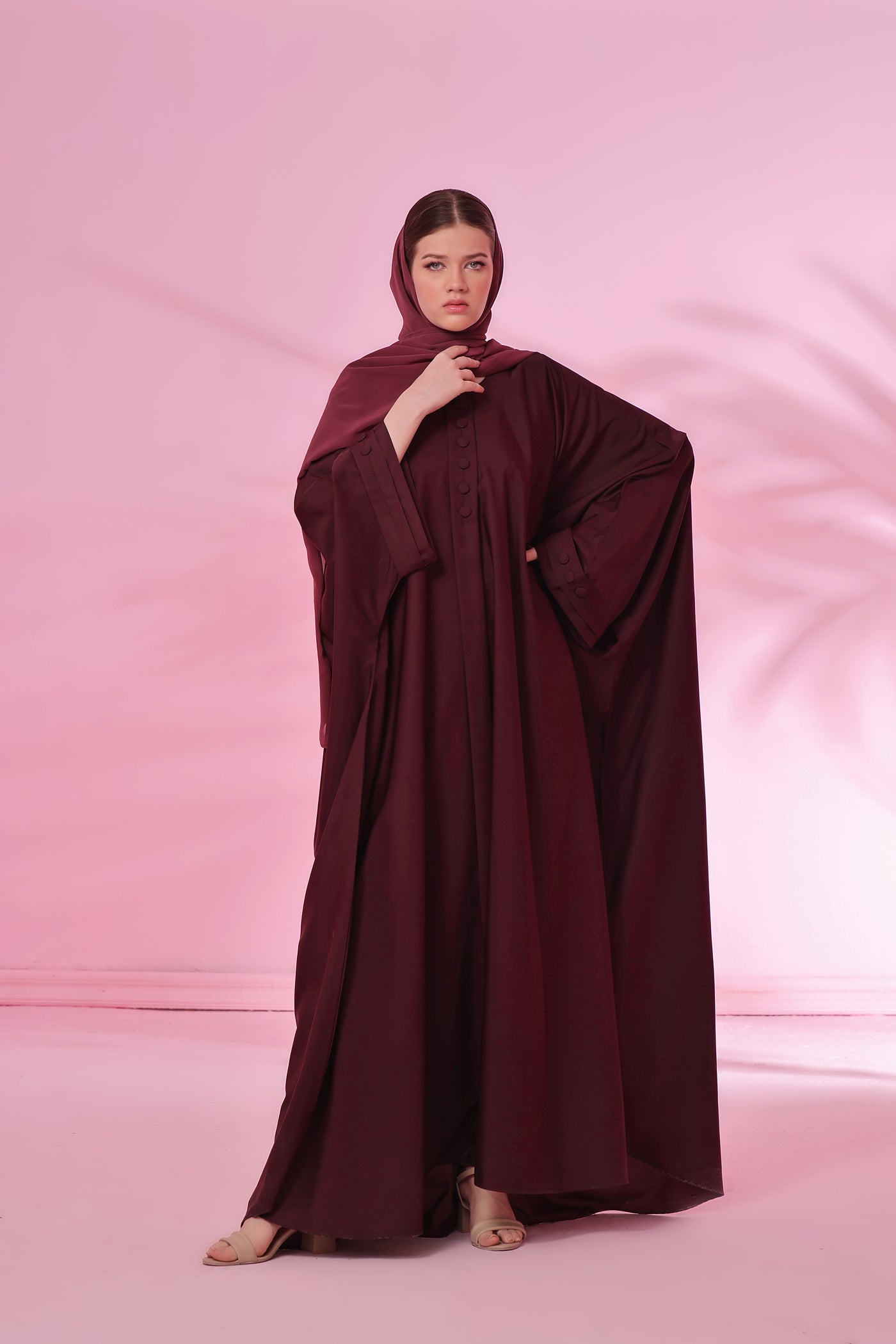 Flowy Farasha Cut Abaya - So Burgundy