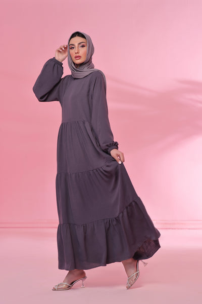 Textured Turkish 3 Tier Abaya - Magnetic Grey