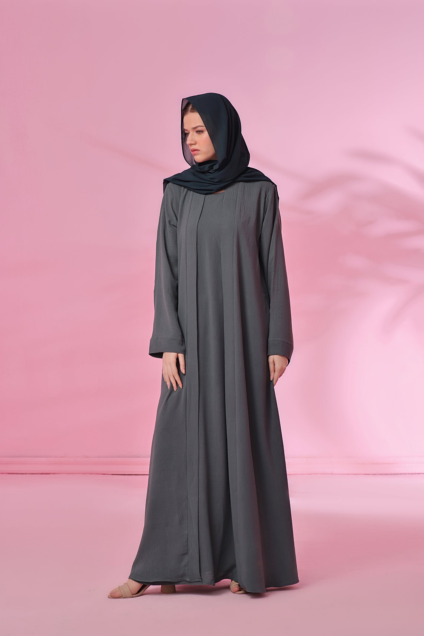 Textured Kimono Style Abaya - Dusky Sage