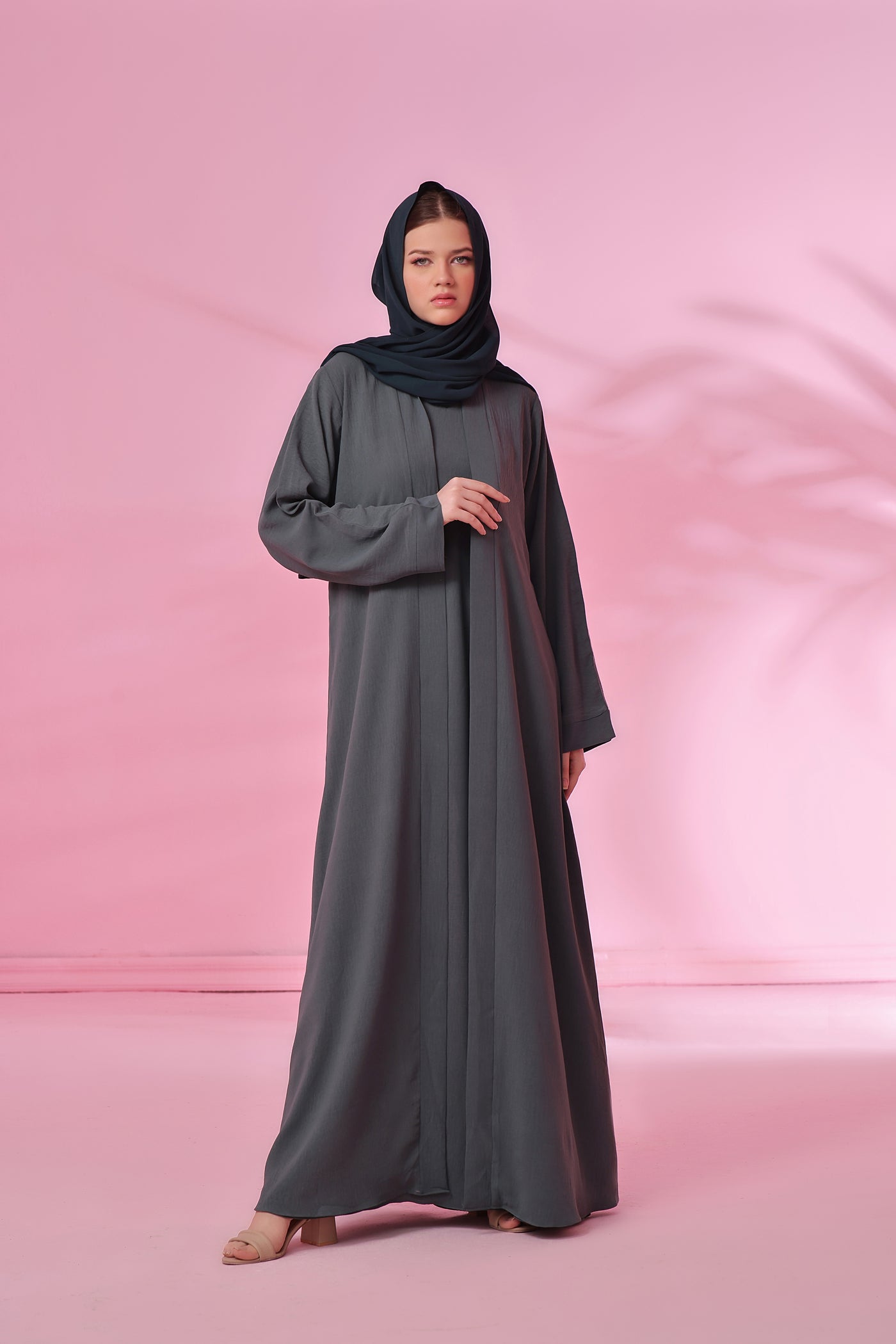 Textured Kimono Style Abaya - Dusky Sage