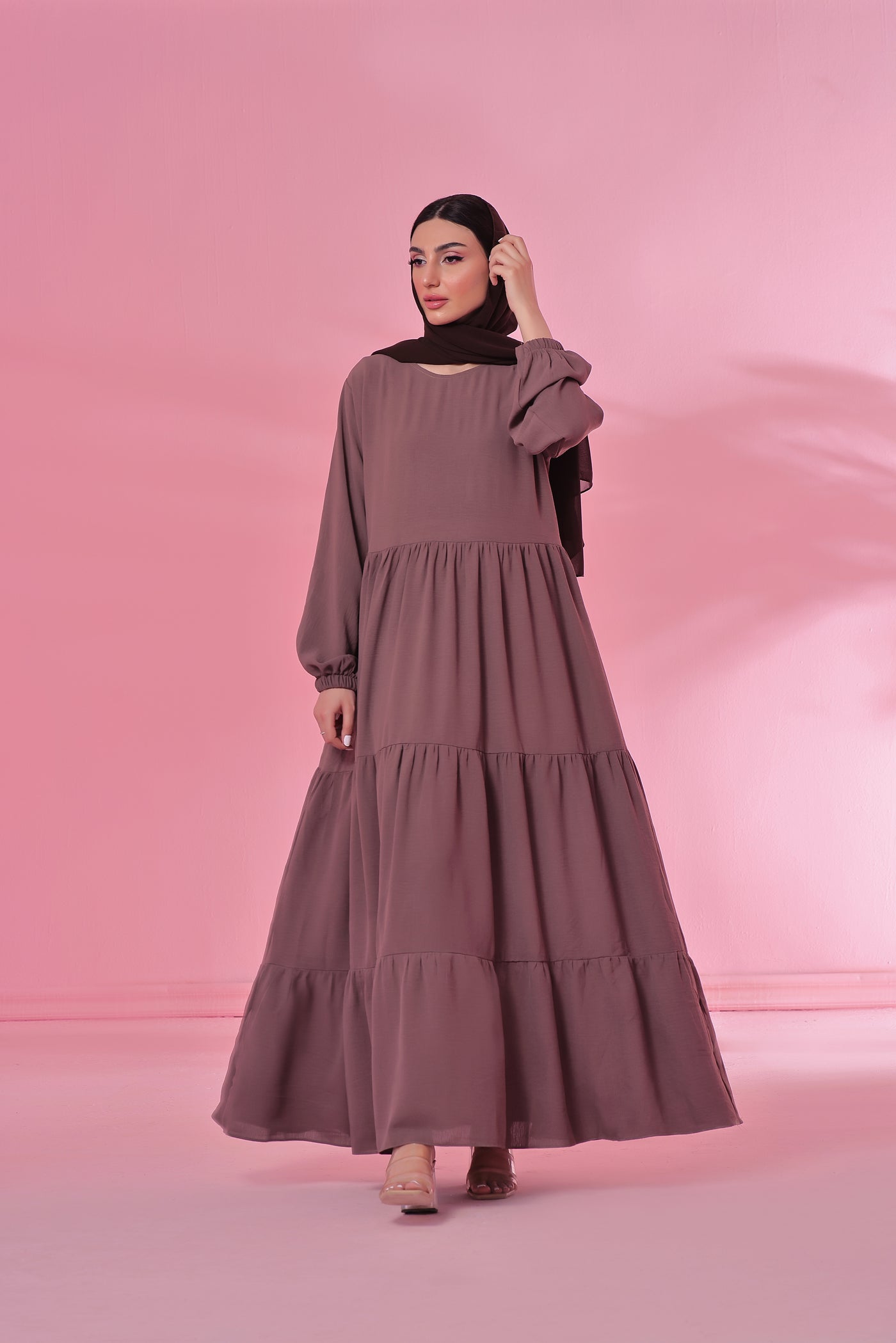 Textured Turkish 3 Tier Abaya - Dessert Taupe