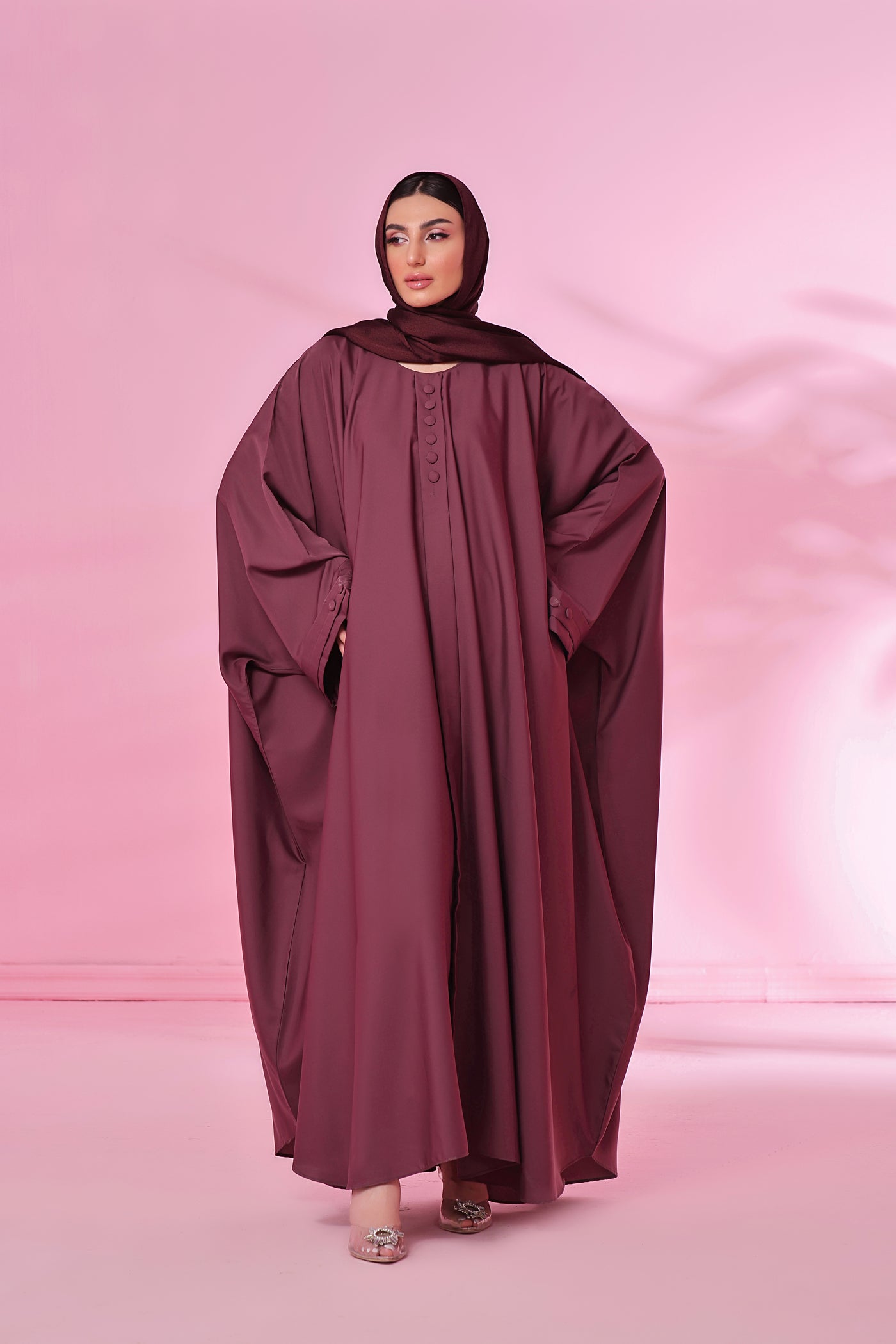 Flowy Farasha Cut Abaya - Mulberry Crush