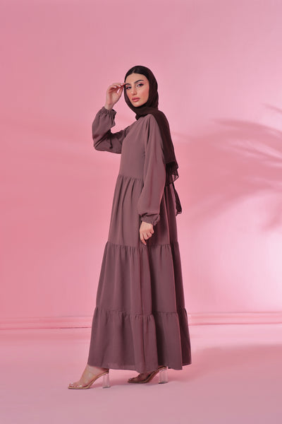 Textured Turkish 3 Tier Abaya - Dessert Taupe