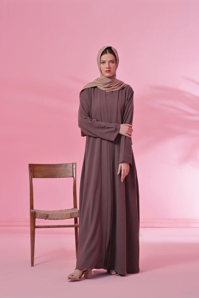 Textured Kimono Style Abaya - Chestnut Brown