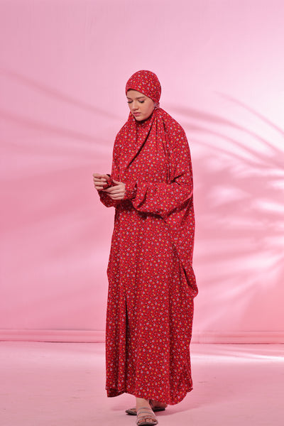 Namaz Ease Gown - Velvet Red