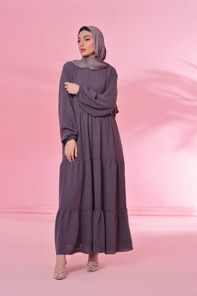 Textured Turkish 3 Tier Abaya - Magnetic Grey