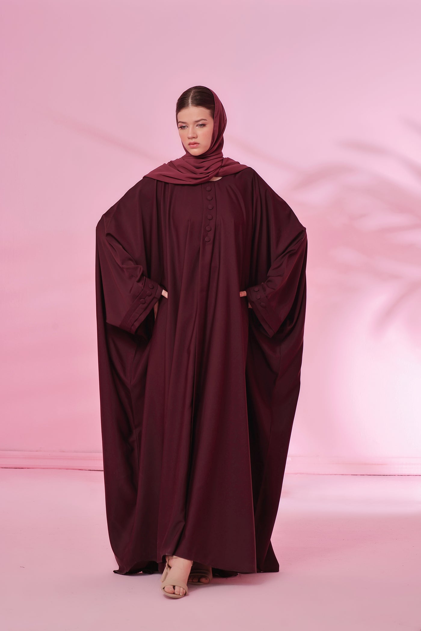 Flowy Farasha Cut Abaya - So Burgundy