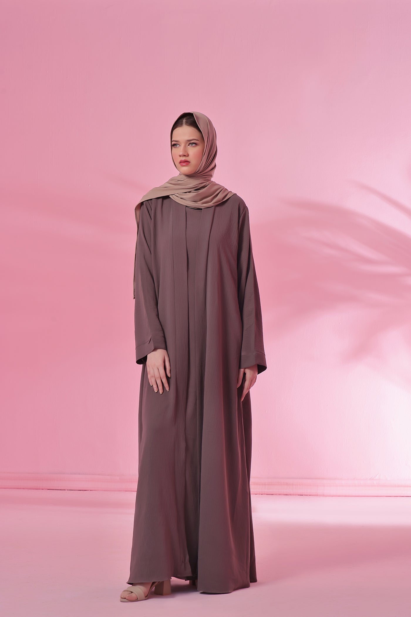 Textured Kimono Style Abaya - Chestnut Brown