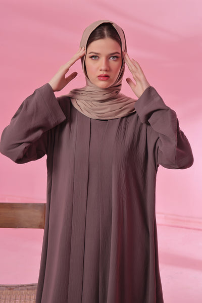 Textured Kimono Style Abaya - Chestnut Brown