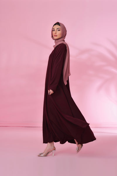 Textured Kimono Style Abaya - Burnt Maroon